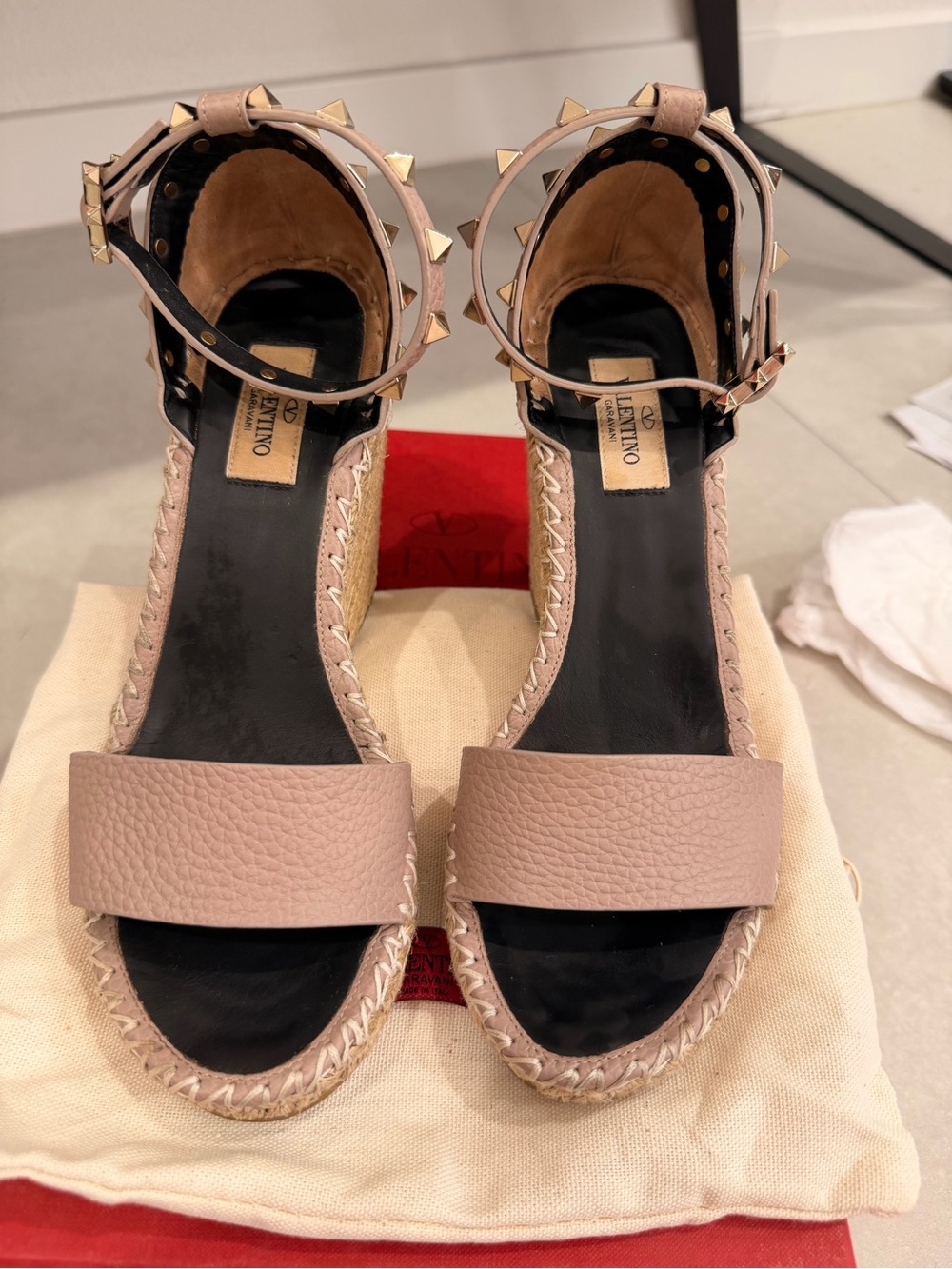 Valentino Garavani Rockstud Double Espadrille Wedge Sandals
